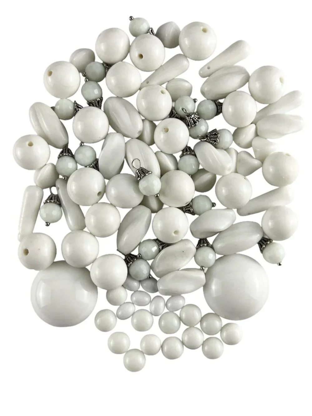 Vintage Glass Cabochons Beads Opaque White - Variety Destash Lot of 80+